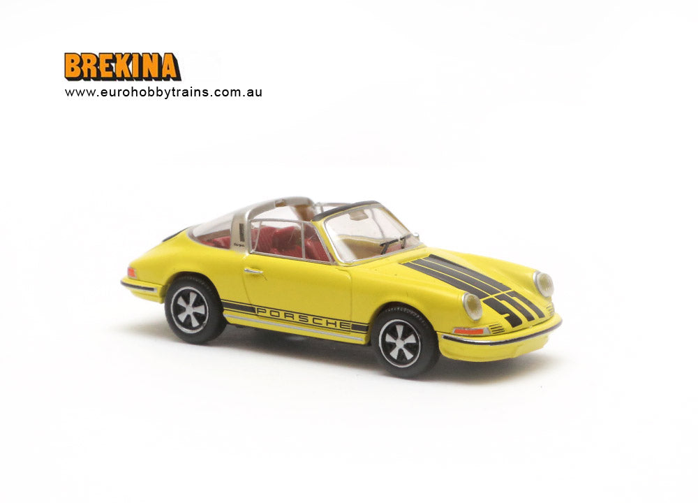 BREKINA 1:87 PORSCHE 911 Targa, yellow with 911 stripes- item 16265