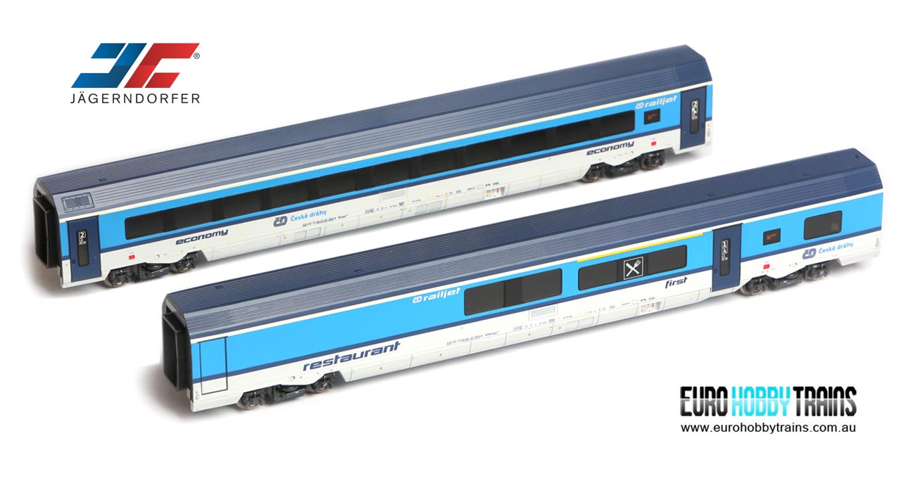 JAGERNDORFER 1:87 CZ Railjet ECONOMY+RESTAURANT coaches set - item 70216
