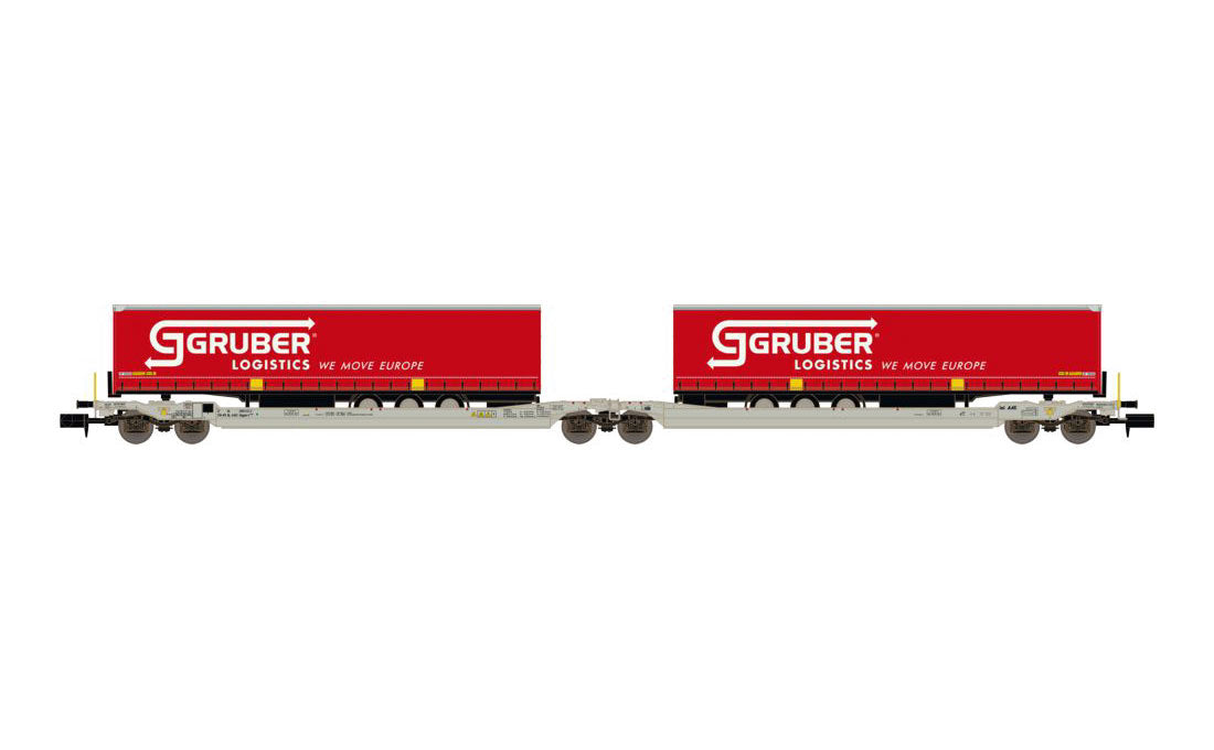 REE MODELES - N Scale Freight Wagon with 2 trailers GRUBER Logistics Ep.V-VI item NW-092