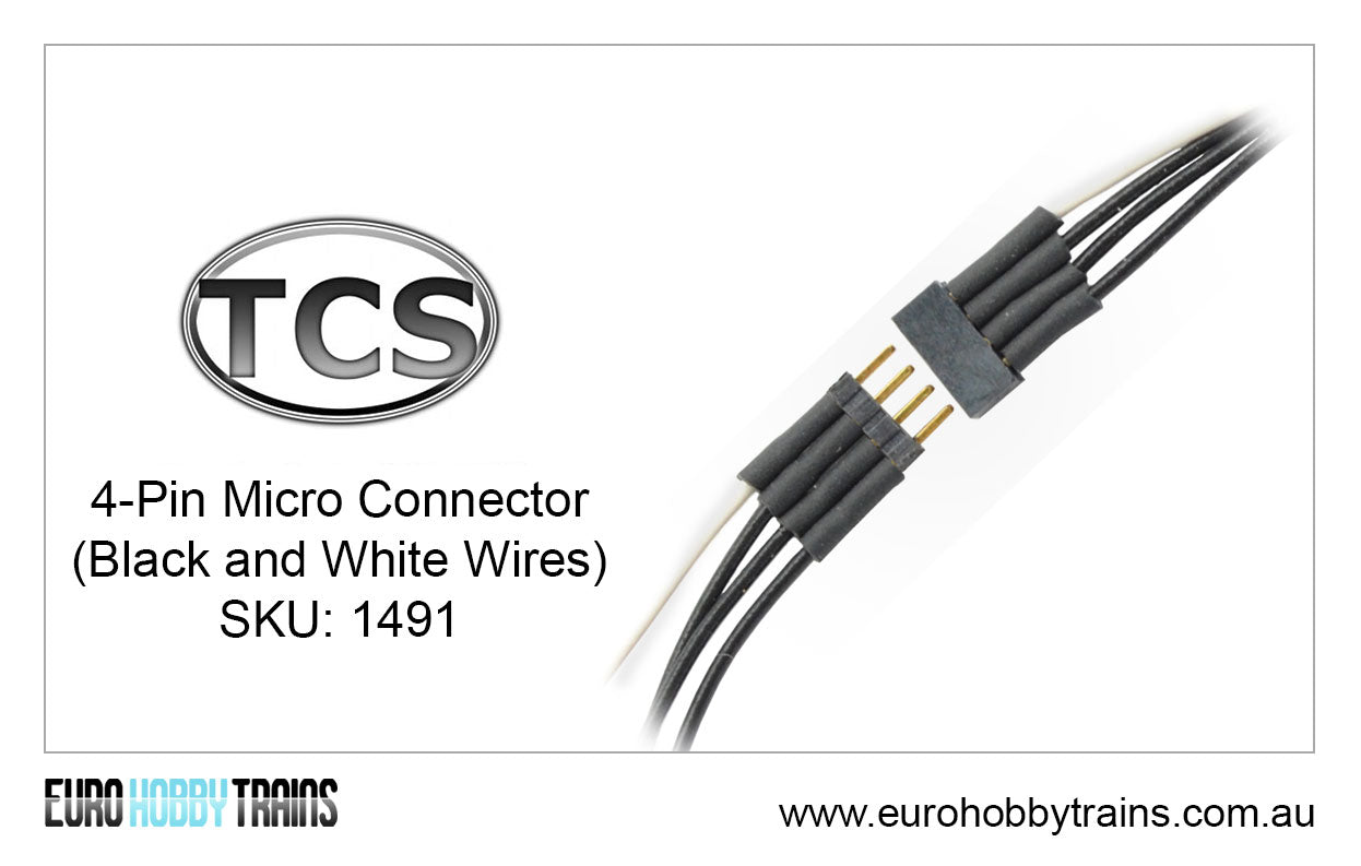 TCS DCC 4-Pin Micro Connector (black and white wires) SKU-1491