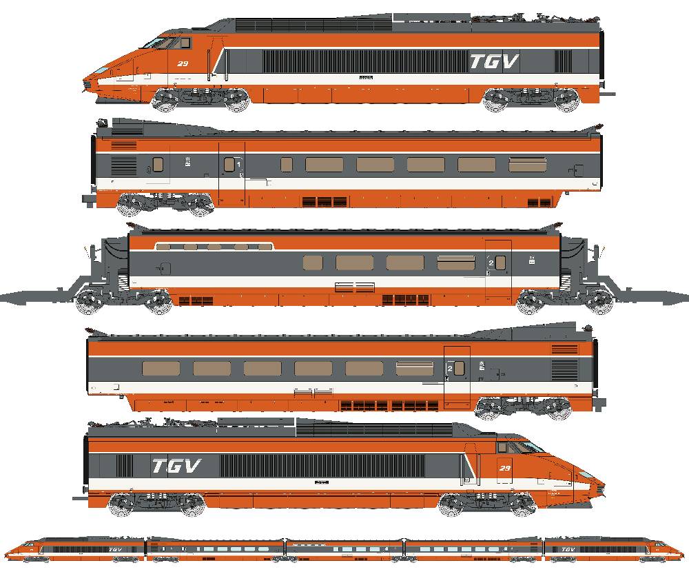 REE MODELES 1:87 scale, TGV PSE Original Train No. 29 SNCF Ep. IV. 5 CARS SET - Item TGV-001 S