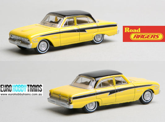 ROAD RAGERS 1:87 1960 XK Ford Falcon sedan - Acacia yellow with black roof