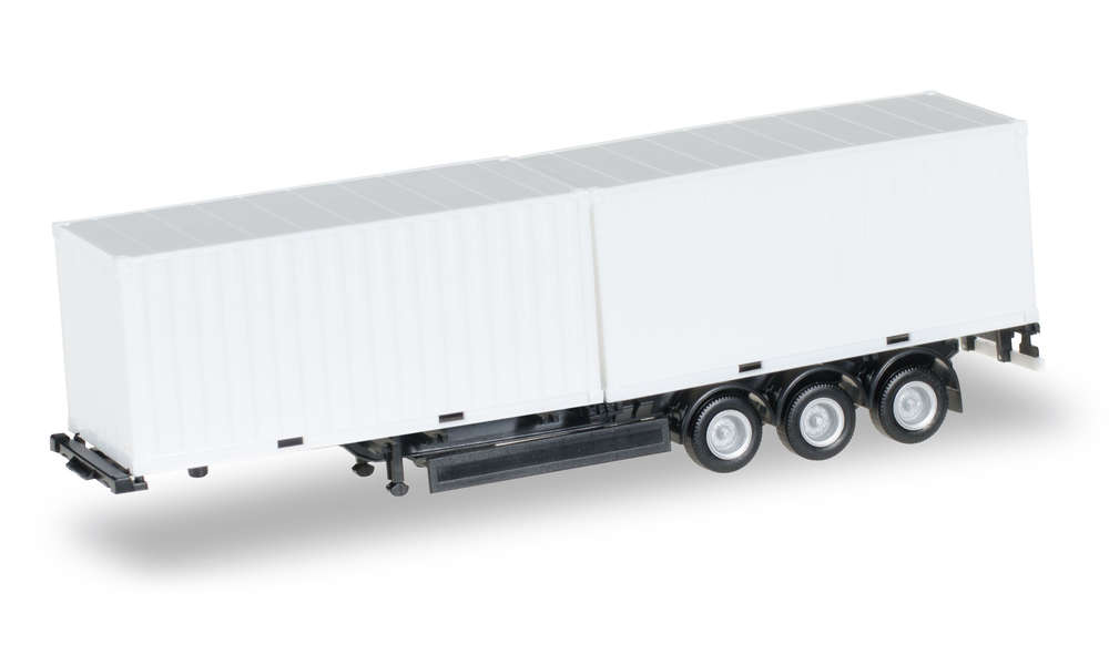 HERPA 1:87 40 ft. container trailer with 2x plain white 20 ft. containers - item 076494-002