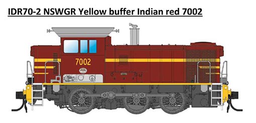IDR MODELS - NSWGR 70 Class Yellow Buffer Indian Red 7002 - HO Scale
