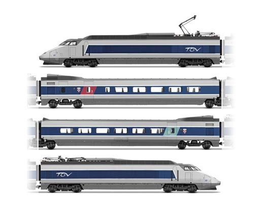 JOUEF TGV Sud Est, SNCF 4 car set HO SCALE WITH SOUND Blue and grey - item HJ2356S