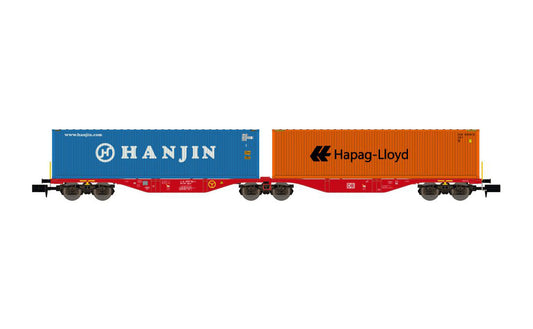 REE MODELES - Flat Car with containers HANJIN + Hapag-Lloyd NW-095