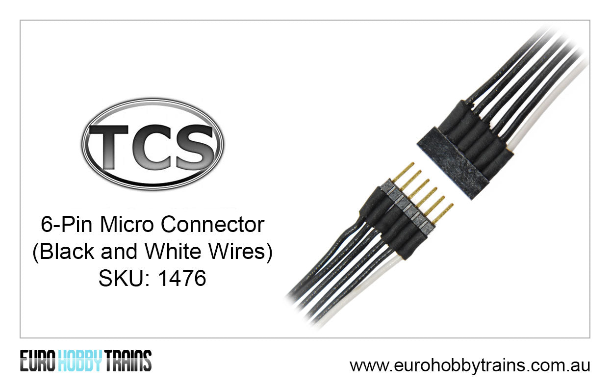 TCS DCC 6-Pin Micro Connector (black and white wires) SKU-1476