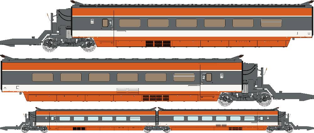 REE MODELES 1:87 TGV PSE Original Train No. 29, Add-on 2 car set - Item TGV-003