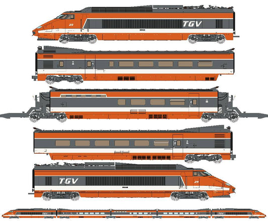 REE MODELES 1:87 scale, TGV PSE Original Train No. 29 SNCF Ep. IV. 5 CARS SET - Item TGV-001 S