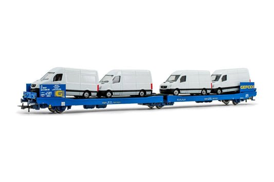 ELECTROTREN 1:87 - 3-axle wagon transporter, fleet of the SNCF with 4 vans - item E6546