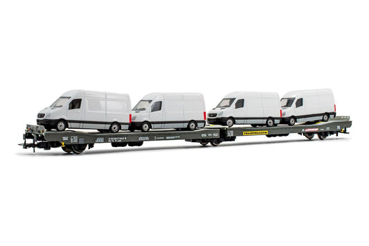 RIVAROSSI 1:87 - 3-axle flat van transporter 'Transwaggon' with 4 vans - item HR6449