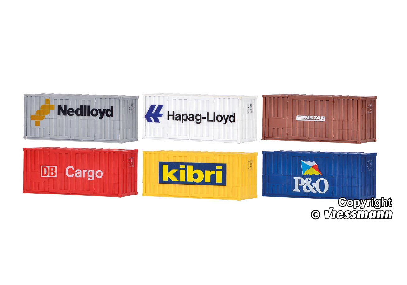 KIBRI 1:87 20-foot container, 6 pieces - item 10924