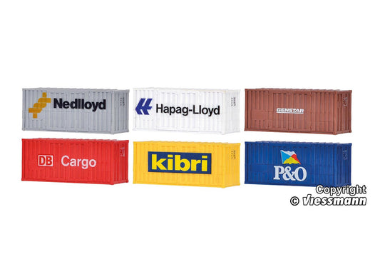 KIBRI 1:87 20-foot container, 6 pieces - item 10924