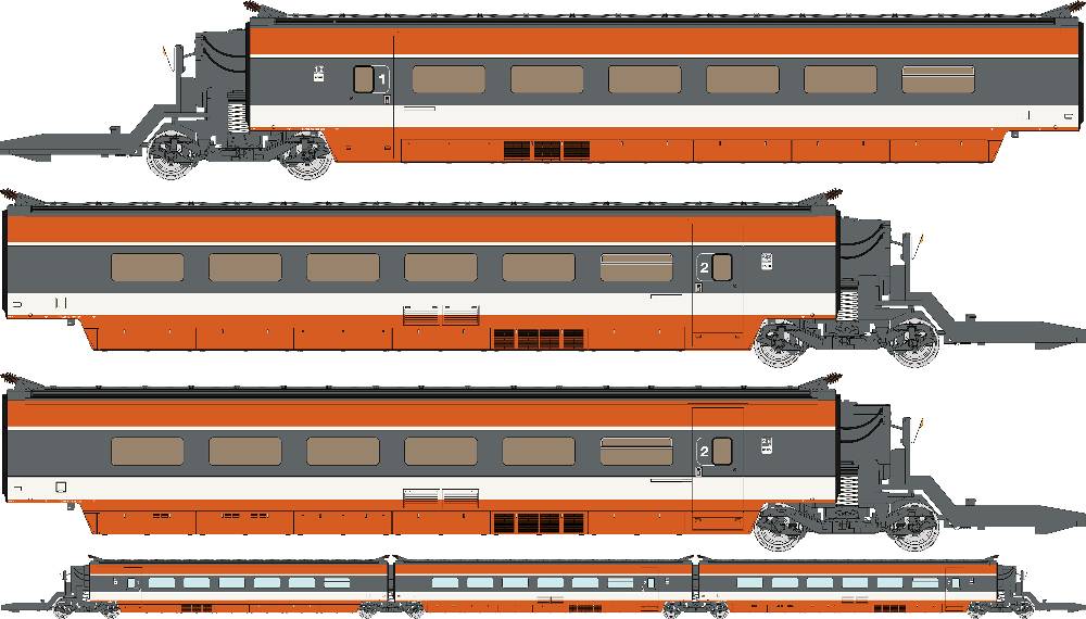 REE MODELES 1:87 TGV PSE Original Train No. 29, Add-on 3 car set - Item TGV-002