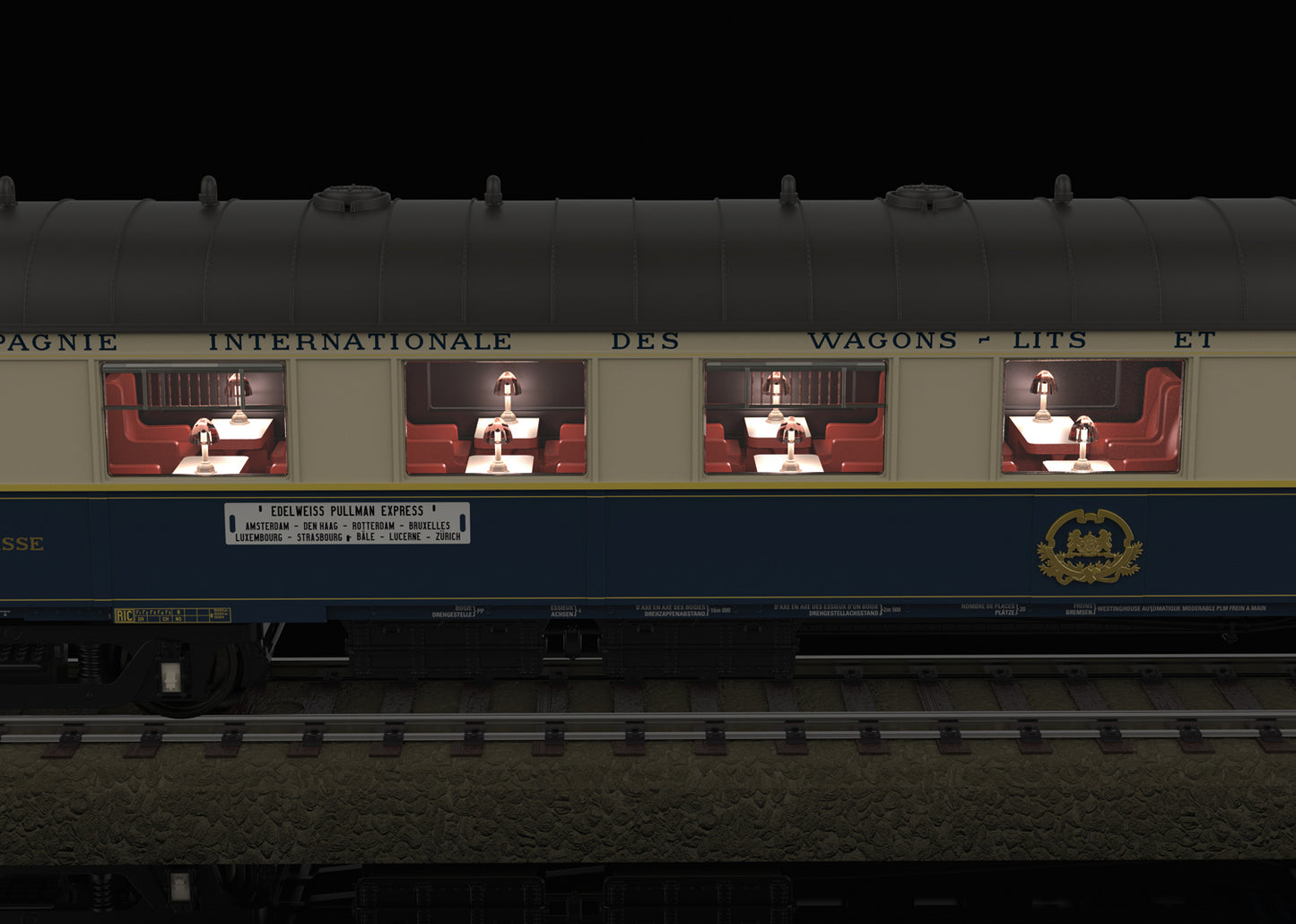 TRIX 1:87 scale, (CIWL) as EDELWEISS PULLMAN EXPRESS carriage set - item 26470