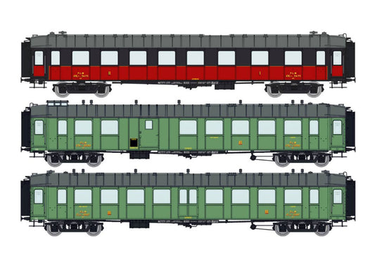 REE MODELES 1:87 set of 3x OCEM RA Short Wheelbase carriages - item VB-264